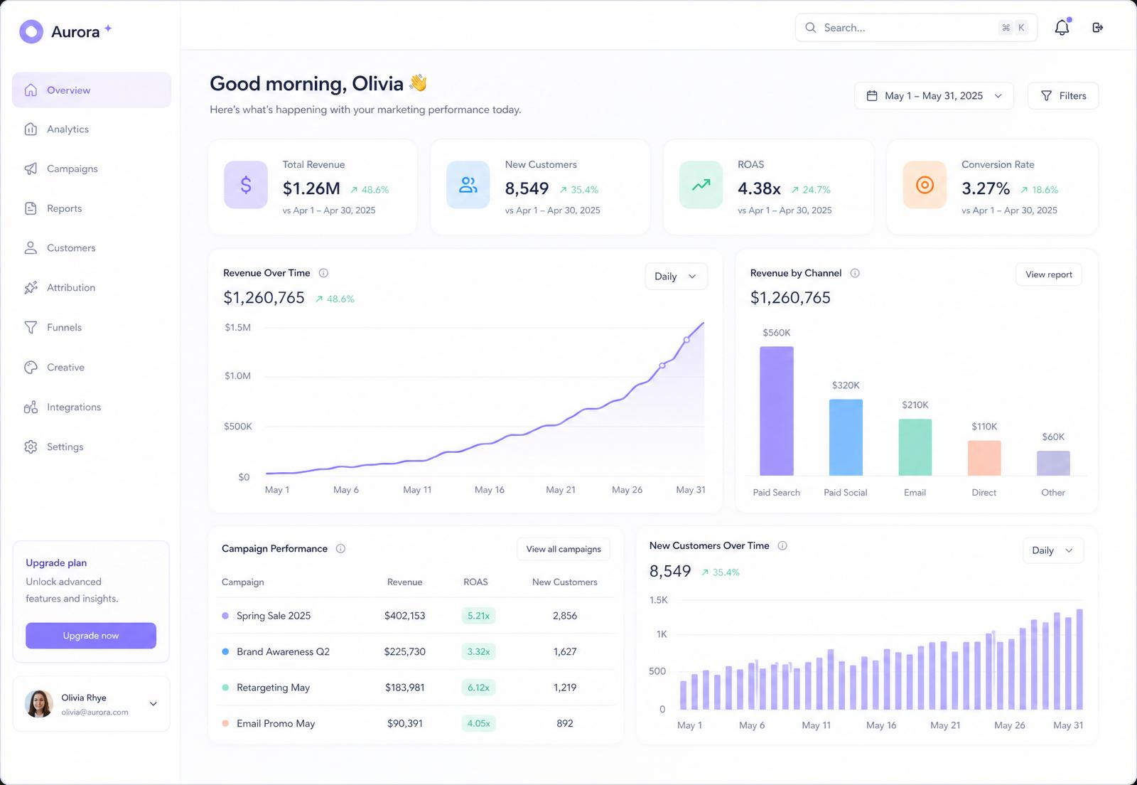 Client analytics dashboard after working with LYONS